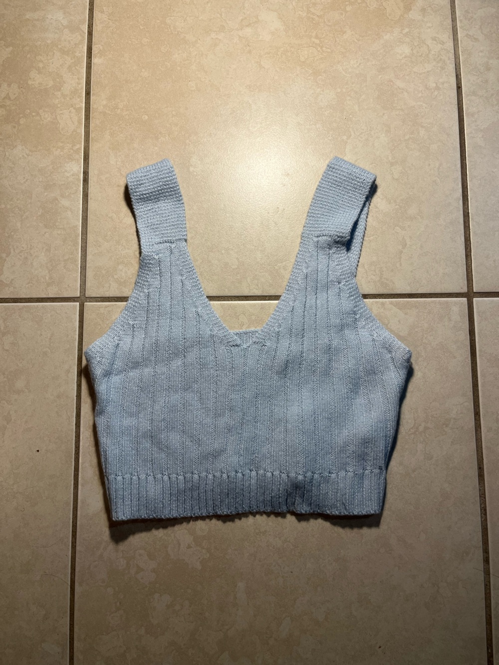 Light Blue Knit V-Neck Crop Tank — Women's Cozy Crop Top